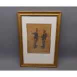 Alexander Pock, signed pen, ink and watercolour, Soldiers, 5 x 4ins