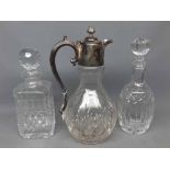Silver plated mounted claret jug with shaped handle and lotus style finial, together with a