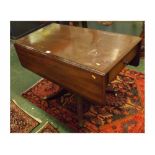 19th century mahogany drop leaf table with single drawer to end, turned knob handles, on a reeded