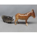 Beswick model of a Donkey together with a further grey model of Pig, largest measuring 7ins long x