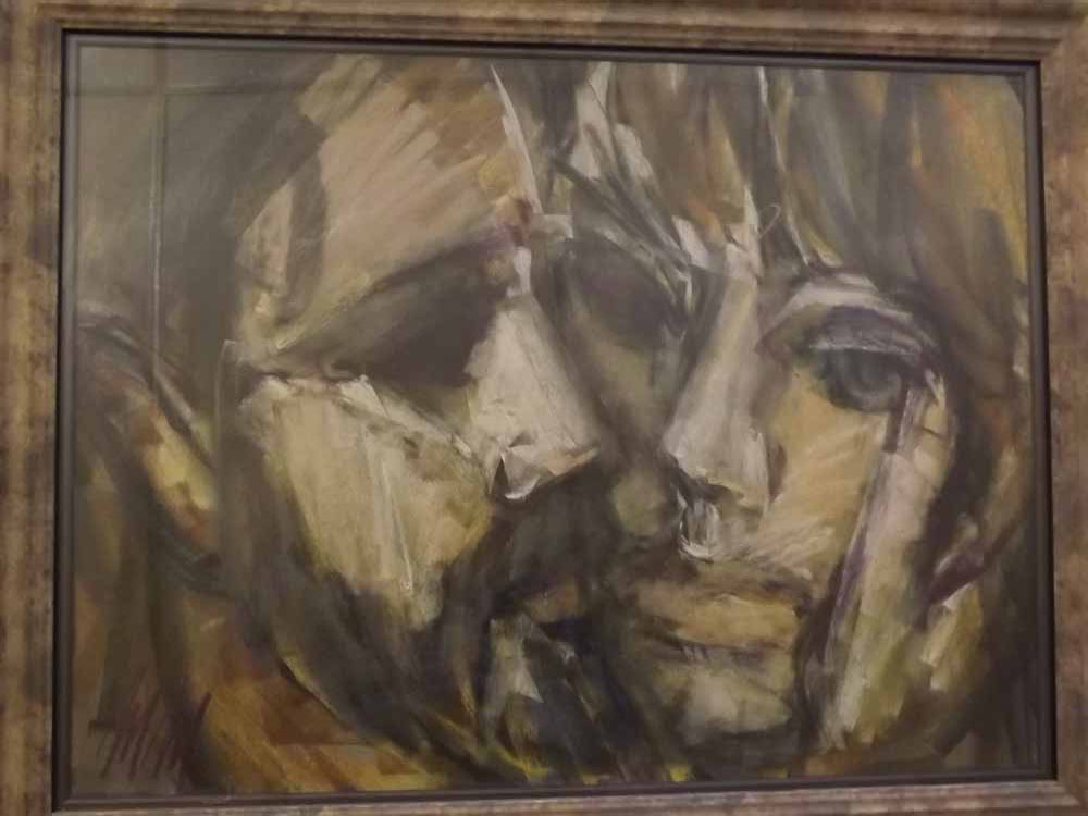 Mann, signed oil on board, " The Kiss"