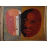 * Audrey Cruddas (1912-1979, British), "Masks", oil on canvas, signed stretcher verso, 19 x 23 ins