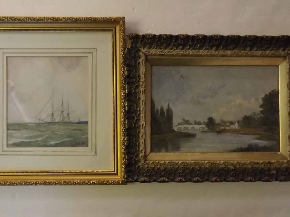 19th Century English School, monotone watercolour, Landscape, 5 x 6ins, together with 3 further