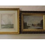 19th Century English School, monotone watercolour, Landscape, 5 x 6ins, together with 3 further