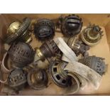 Box containing assorted Victorian oil lamp burners