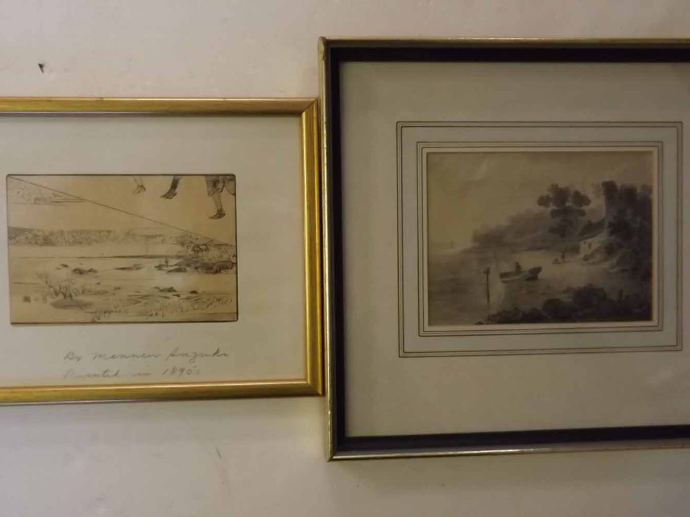 19th Century English School, monotone watercolour, Landscape, 5 x 6ins, together with 3 further - Image 2 of 2