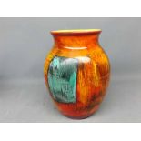 Poole Pottery patchwork style vase of bulbous form with raised mark to base, measuring 8 1/2 ins