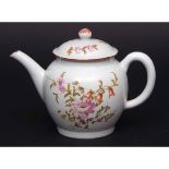 Lowestoft teapot circa 1775 decorated in Tulip painter style with a full blown tulip and floral