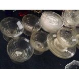 Collection 20th Century cut and moulded glasswares including eight ice plates with grapevine