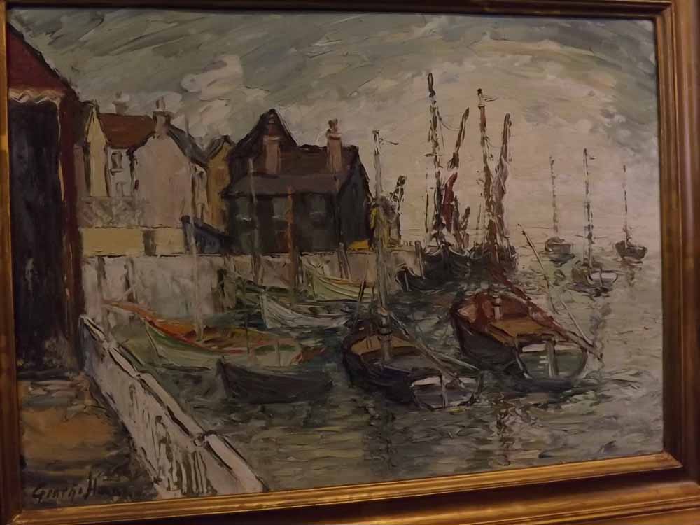 George Hann, signed oil on board, Harbour scene with fishing boats, 19 1/2 x 27 1/2 ins