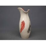 Burleigh Ware cream glazed Ewer with impressed brush stroke designed with a red interior, 10ins