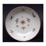 Saucer dish circa 1780, possibly Lowestoft, decorated in Worcester style with a version of the