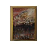 R De Mont, signed oil on board, Sunset river landscape, 10 x 7ins