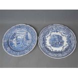 2 The Blue Spode Room Collection plates, 1 entitled, "Continental Views" and the other, "Woodman",