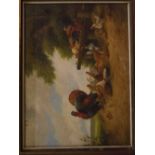 B Kaudetzky, signed and inscribed Munchen, oil on canvas, Chicken, 11 1/2 x 15 1/2 ins