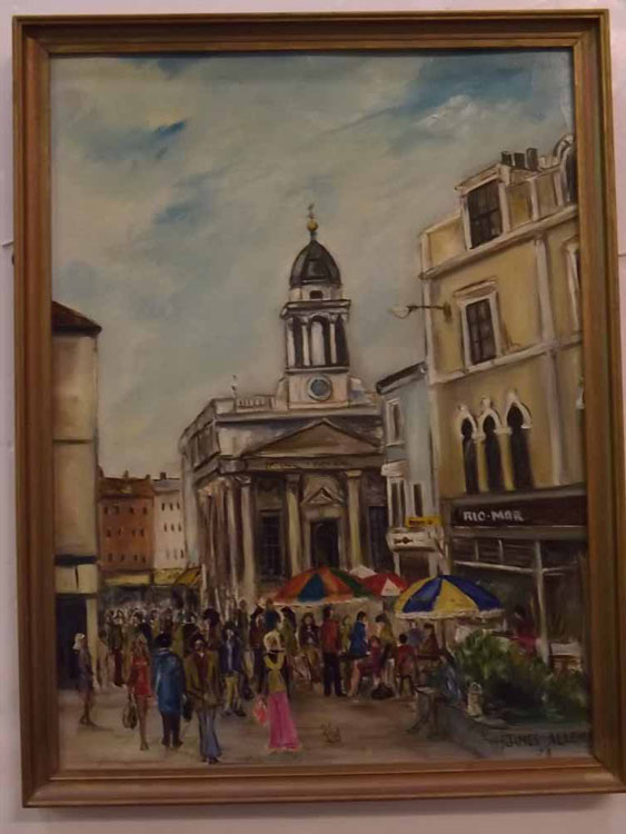 James Allen, signed and dated 73, 2 oils on board, Norwich street scenes, 9 1/2 x 15 1/2 ins and - Image 2 of 2