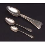 Mixed Lot: three Edward VII Old English pattern table spoons, initialled, together with a further