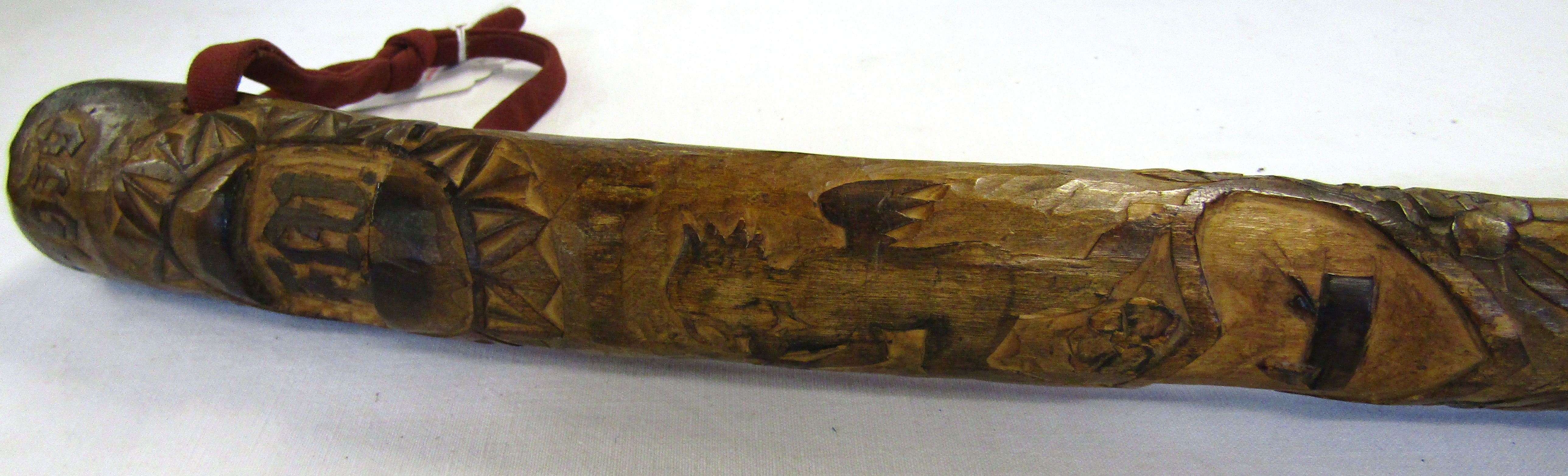 Mid-19th century German walking stick carved to the shaft 1939 and 1945 and further detailed with - Image 2 of 2