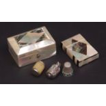Mixed Lot: late 19th century mother of pearl and abalone shell vesta case of rectangular form with