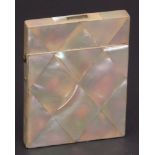 Late 19th century mother of pearl card case decorated throughout with diamond panels and with base