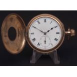 Early 20th century Swiss gold plated half Hunter keyless lever watch, Dreadnought, 31959, the