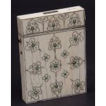 Late 19th century ivory and piquet work card case of hinged rectangular form with base metal clasp