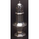 George V table caster of faceted baluster form with pull off cover, height 6ins, weight approx