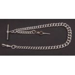 Graduated curb link watch chain set with T-bar and swivel, length 12ins