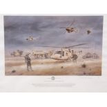 Limited edition David Rowlands print, 4 Regiment Army Air Corps, Helicopter landing site in Iraq,