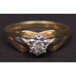 18ct gold and diamond singe stone ring, the singe cut diamond (0,.15ct approx), in a star engraved