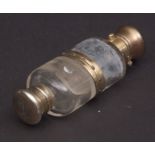 Late 19th century gilt metal mounted and clear glass double ended scent bottle, the hinged and