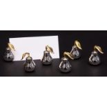 Modern boxed set of six place card holders each modelled in the form of a pear with gilt leaf