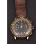 Mid-20th century gold plated two-button centre seconds chronograph wristwatch, Terrote, the Swiss