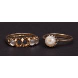 Mixed Lot: Late 19th century, 15ct gold and moonstone ring, the gallery set with three (of five, two