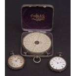 Mixed Lot: two various silver cased open face key wind fob watches together with a cased Fowler & Co