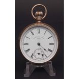 Early 20th century American gold plated open face keyless lever watch, American Waltham, USA