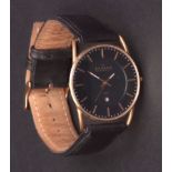 Modern centre seconds calendar wristwatch, Skagen, the quartz movement to a black dial with sunk