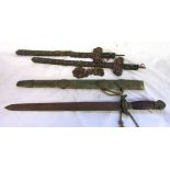 Mixed Lot: Chinese ceremonial short sword with shagreen and brass mounted scabbard to a double edged
