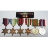 Group of six WWII campaign medals comprising 39-45, Atlantic, Burma and Italy Stars together with