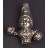 Late 19th century child s combination rattle modelled as a two-faced bust of a small boy with