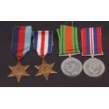 WWII group of four comprising 39-45 Star, France and Germany Star, Defence medal and War medal,