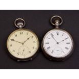 Mixed Lot: two various silver cased open faced keyless pocket watches, both unsigned, various