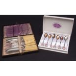 Mixed case, set of six each fish knives and forks, together with a further decorative set of