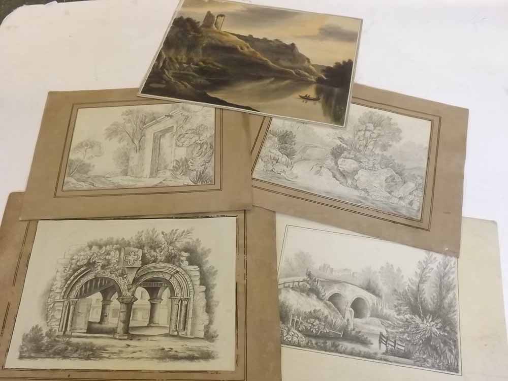 Folder: five assorted unframed 19th century watercolours, including Pearson, assorted sizes (5)