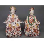 Pair of modern Imari coloured seated figures, 12ins tall