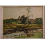 T L Kirkham, signed oil on board, Bolton Abbey, 15 + x 19ins