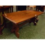Oak Grimble signed rectangular coffee table in a three-plank construction, with carved scallop edge,