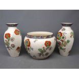 Crown Ducal ware floral printed jardini re together with a pair of matching hexagonal formed
