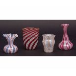 Collection of four various Venetian glass spill vases in various forms, all inset with lattice Segno