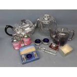 A Mixed Lot: of silver plated wares, to include a etched silver teapot with ebony handle by Philip